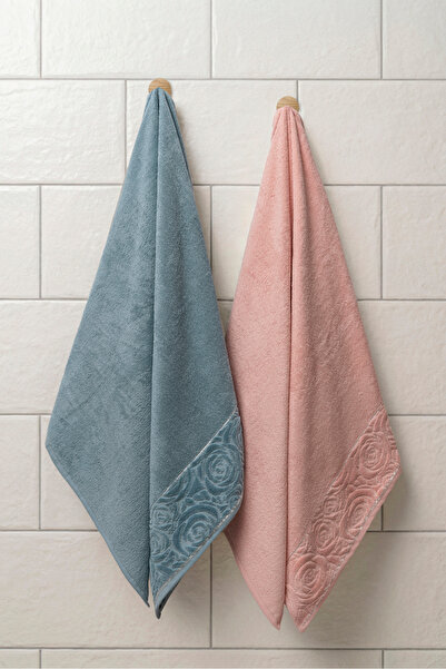 VELANORA HOME 2 Pieces 100X150 cm 100% Cotton Bath Towels with Embossed Patte...