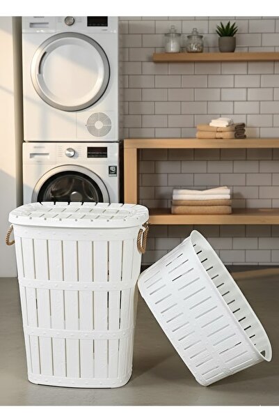 Buclee Bambu Görünümlü Halatlı Kirli Çamaşır Sepeti ve Çamaşır Selesi Seti 62...