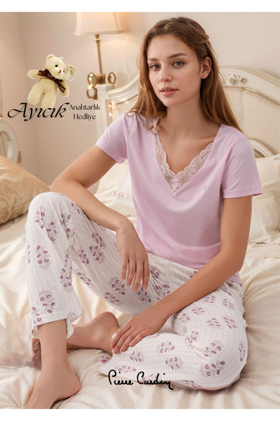Pierre Cardin Kadın Modal & Pamuklu Dantel Detaylı Kısa Kol Pijama Takımı (Ay...
