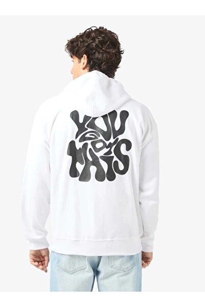 DİVİN سويت شيرت أبيض للجنسين مطبوع عليه نصًا عصريًا