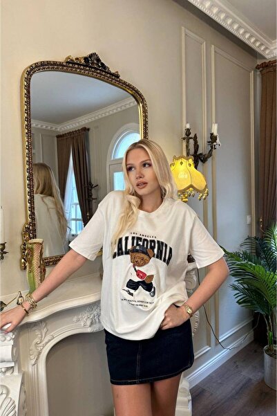 GUMMORE COLLECTİON California Ayıcık Desenli, Baskılı ve Nakışlı T-shirt, Bis...