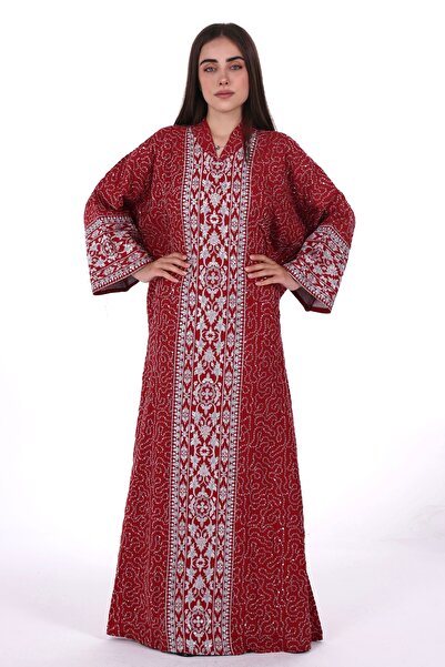 al bent al sharqieh Women's wide embroidered linen jalabiya dress with a hidd...