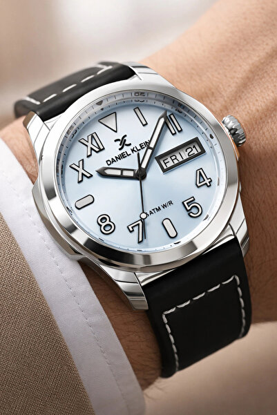 Daniel Klein Leather Cord Steel Case Calendar Men's Wristwatch Wrist Bracelet...