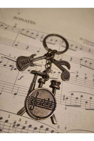 müzikveherşey Davul Gitar Nota Figürlü Anahtarlık , Çanta Süsü