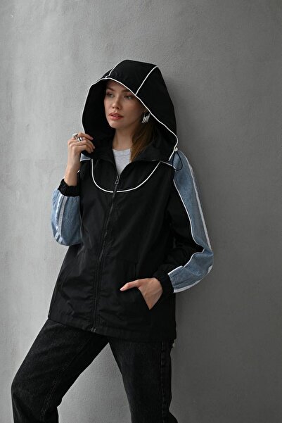 KUN SPORTSWEAR Vintage Denim Jacket with Patchwork Design Oversize Raincoat