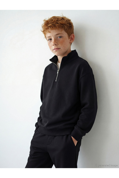 LC Waikiki Sweatshirt pentru băieți cu guler roba, cu jumătate de fermoar, Sp...