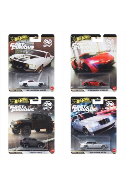 HOT WHEELS Premium Fast & Furious 25. Yıl 4’lü Set – Lykan Hypersport, Mustan...