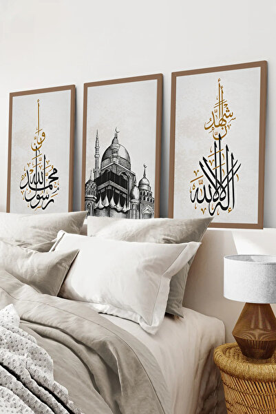 kutuTR Kahverengi Ahşap Çerçeveli 2DUV Baskı 3’lü MDF Tablo–Eskiz Çizim Kabe ...