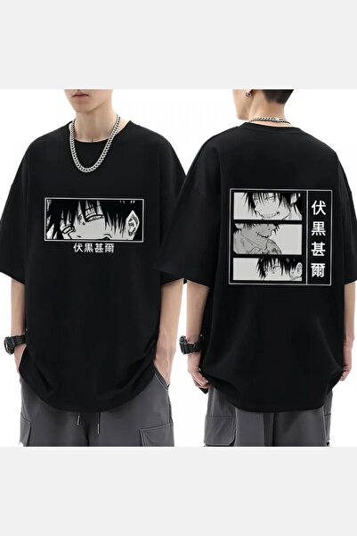 Elvino Tricou oversize unisex cu imprimeu în față și în spate Anime Jujutsu K...