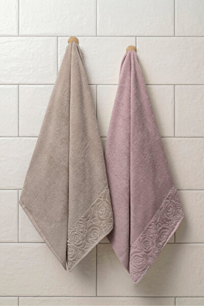 VELANORA HOME 2 Pieces 100X150 cm 100% Cotton Bath Towels with Embossed Patte...