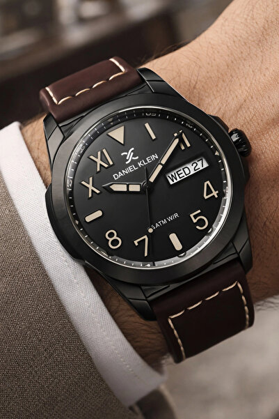 Daniel Klein Leather Cord Steel Case Calendar Men's Wristwatch Wristwatch Gif...