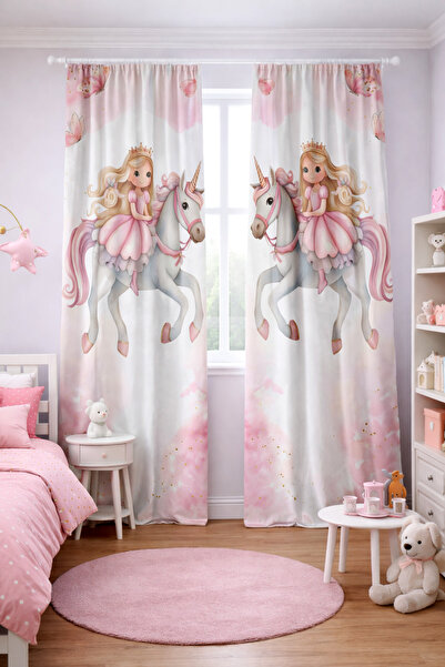 Bebişim Halı ستارة خلفية لغرفة البنات ذات جناحين مزدوجين بنمط أميرة وحيد القرن