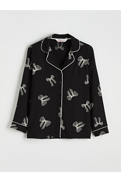 LC Waikiki Shirt Collar Bowknot Patterned Women's Pajama Set