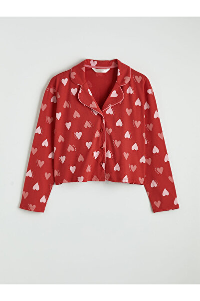 LC Waikiki Shirt Collar Heart Patterned Women's Pajama Set