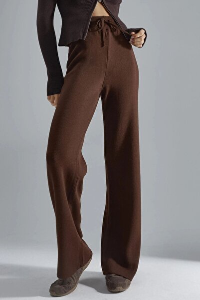 Hiccup MY FASHION Πλεκτό παντελόνι με ψηλή μέση, φαρδιά μπατζάκια και λεπτομέ...