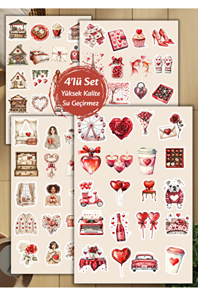VORACRAFT 4'lü Sevgililer Günü Hediye Sticker D00019