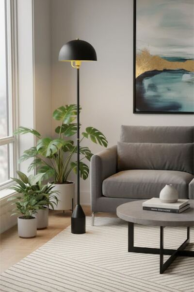 Luzarana Toms Siyah Lambader Modern Dekoratif Metal Tasarım Şık Yerden Aydınl...