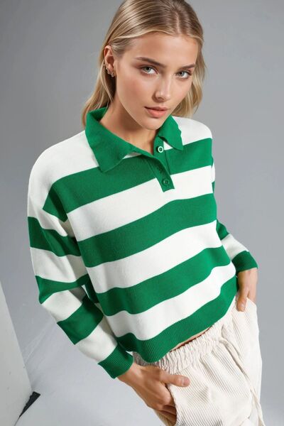 Hiccup MY FASHION Pulover tricotat cu guler polo în dungi