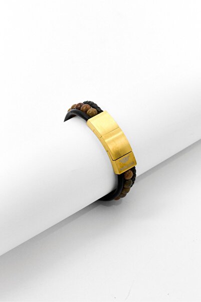 Police Men Beads Detail Leather Bracelet