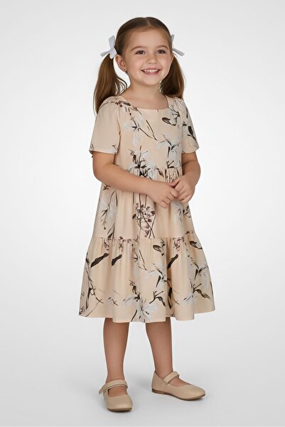 Kathy Ireland Toddlers Girl Allover Print Dress, Ivory
