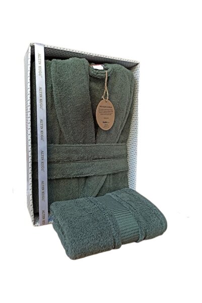 Özdilek Colourist Şalyaka Bornoz + Baş Havlusu- K.yeşil