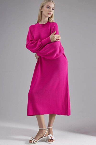 Hiccup My Fashion Long Relaxed Fit Round Neck Knitwear Dress