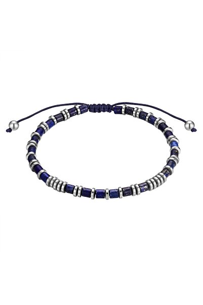 True Rebels Edelsteinarmband Armband Edelstahl Lapislazuli blau Textil (schwarz)