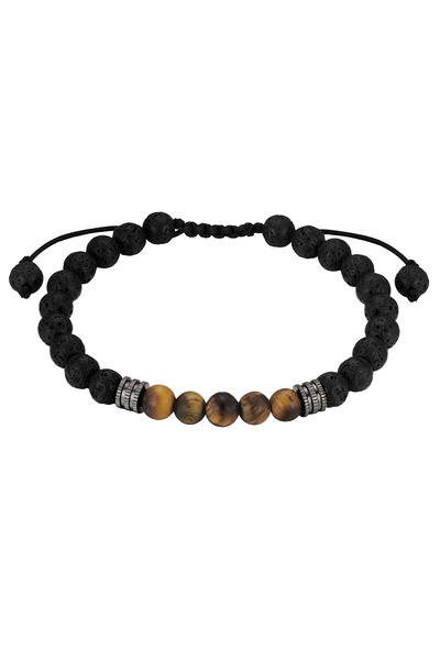 True Rebels Edelsteinarmband Armband Edelstahl Lavastein schwarz Tigerauge br...