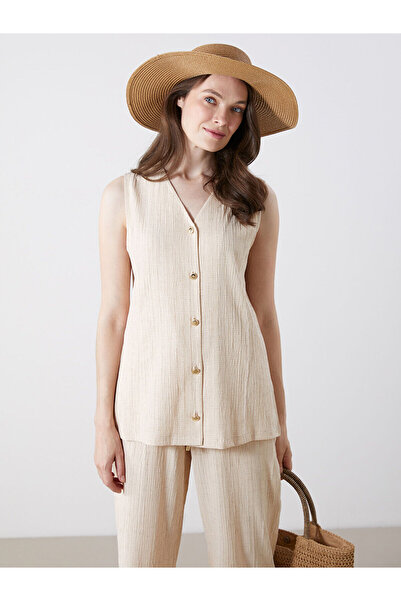 LC Waikiki Lcw Grace V-Neck Linen Blend Women's Vest