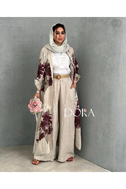 yusracollectionn İtalyan Keten Uzun Gömlek – Hafif ve Rahat Çiçek Desenli