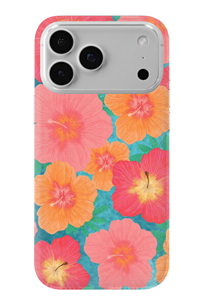 Space Star iPhone 17 Pro Max Uyumlu Çiçek Tasarım Baskılı Şeffaf Kılıf