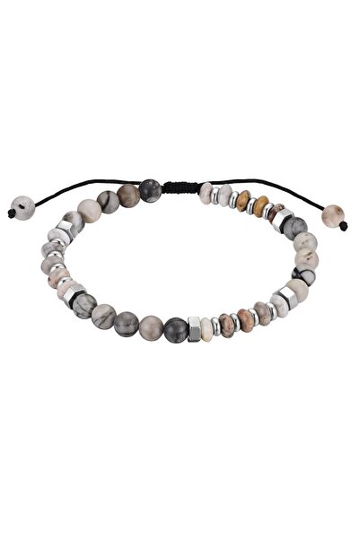 True Rebels Edelsteinarmband Armband Edelstahl Picassojaspis multicolor Texti...