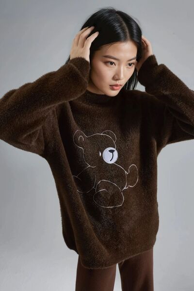 Hiccup MY FASHION Pulover supradimensionat din pluș cu ursuleț