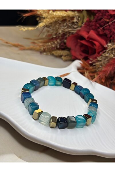 Moonstone Accessories سوار من حجر العقيق الأزرق والهيماتيت الطبيعي |   أنثى |...