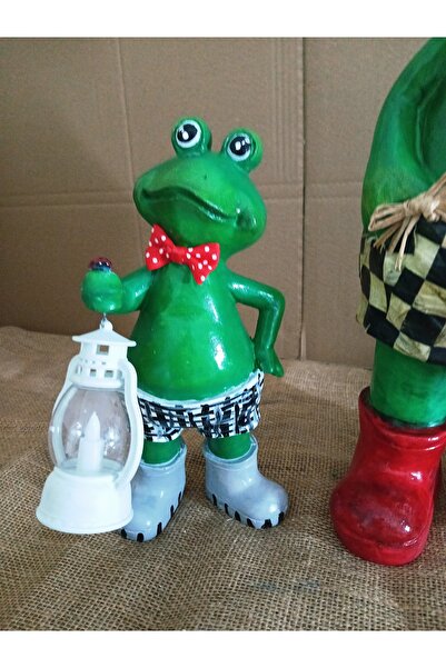 RENKLİMASALTASARIMLAR El Boyaması Işıklı Kurbağa Biblo – LED Fenerli Dekorati...