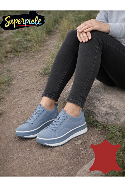 ANGEL BLUE Women's casual shoes, natural leather, with lace-up closure, thick...