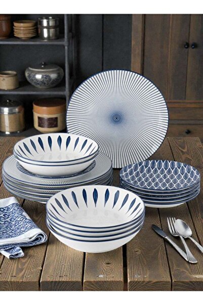Noon East 18 piece Porcelain Dinnerware Set, Set for 6, Microwave & Dishwashe...