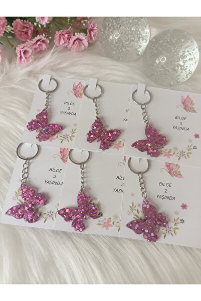 AKÇA SHOPPİNG 20 Adet Epoksi pembe pullu kelebek Anahtarlık Söz, Nişan, Kına,...