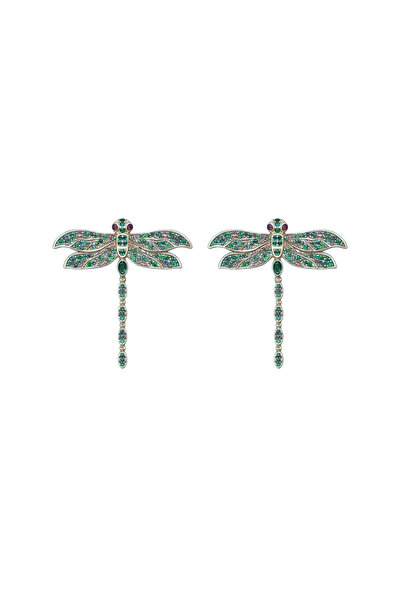 neslyaccessories Colorful Stone Dragonfly Earrings (Silver)