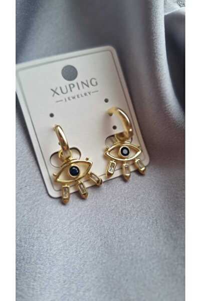 İNİTİUM Xuping Çelik 14K Altın Kaplama Göz Figürlü Zirkon Taşlı Küpe