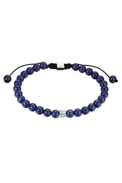 True Rebels Edelsteinarmband Armband Edelstahl Lapislazuli blau Textil (schwarz)