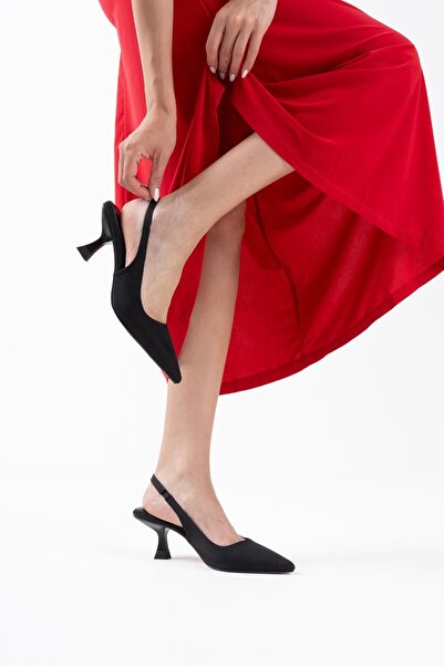 Zerenyus Pantofi cu toc din satin negru Angelica Premium pentru femei