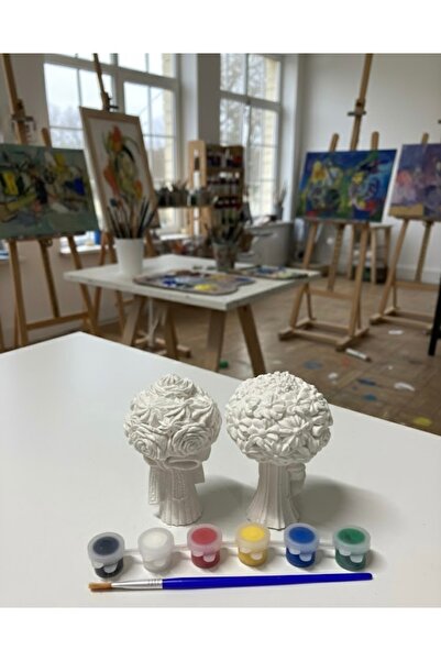 Boyama Ağaç Seti Çocuk WorkShop Çocuk Yetişkin Aktivitesi 2 Obje + 6 Boya+ 1 ...