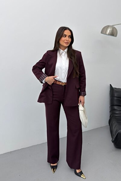 spirituel Women's Two-Piece Top and Bottom Set with Belt, Striped Lining, Poc...