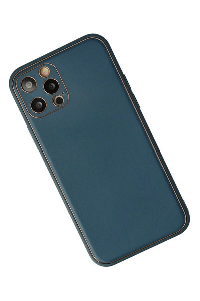 CT STONES نيوفايس حافظة ايفون 12 برو ماكس من جلد كوكو وغطاء سيليكون - أزرق