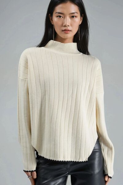 Hiccup My Fashion Stitch Detailed Mock Neck Oversized Knitwear Sweater