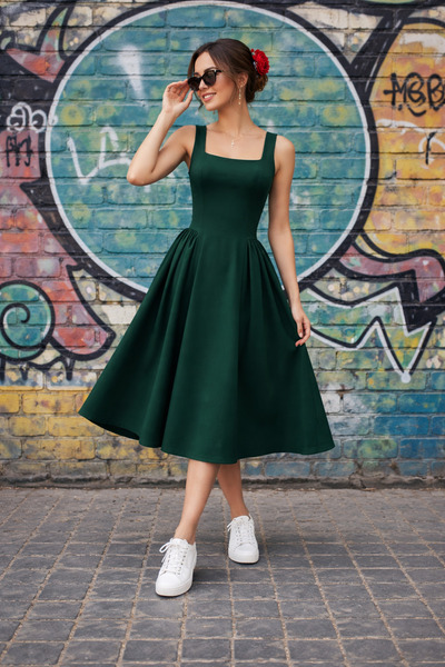 Masspera Kadın Askılı Kare Yakalı Uzun İthal Krep Elbise