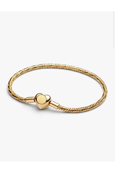 POSEİDONS JEWELLERY Gold Renk Kalp Klipsli Kesme Yüzeyli Yılan Zincirli Bileklik