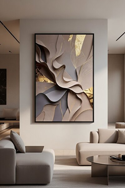 hollywest Lüks Bej & Gri Soyut Duvar Sanatı | Modern Çerçeveli Tablo