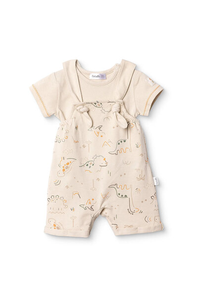 Bebetto Erkek Bebek Şort Salopet-Tshirt Bağcıklı Dino Crew Neck Kısa Paça Kıs...